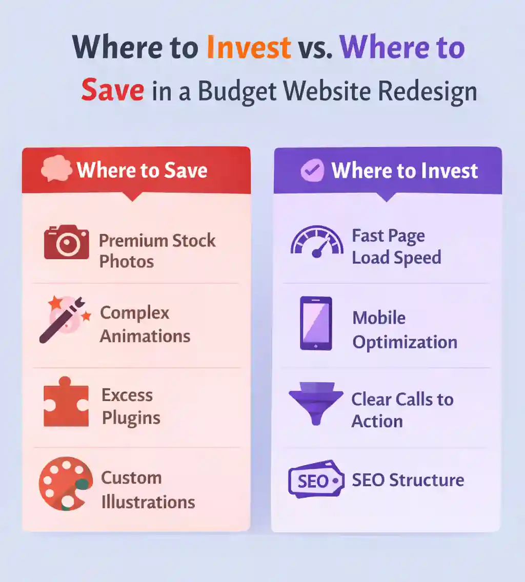 Website elements by impact vs cost
